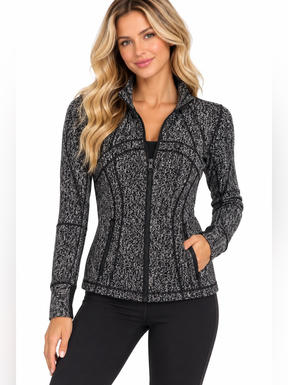Lululemon Size 12 Women's Black Marled Zip-Up Jacket
